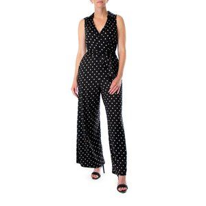 NEW ~ NINA LEONARD Black White Polka Dot Surplice - Wide Leg JUMPSUIT Large